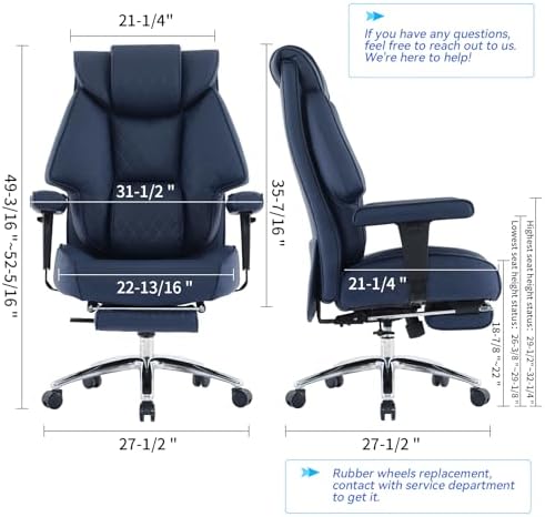 EXCEBET 400lbs Big and Tall Executive Office Chair, Blue PU Leather