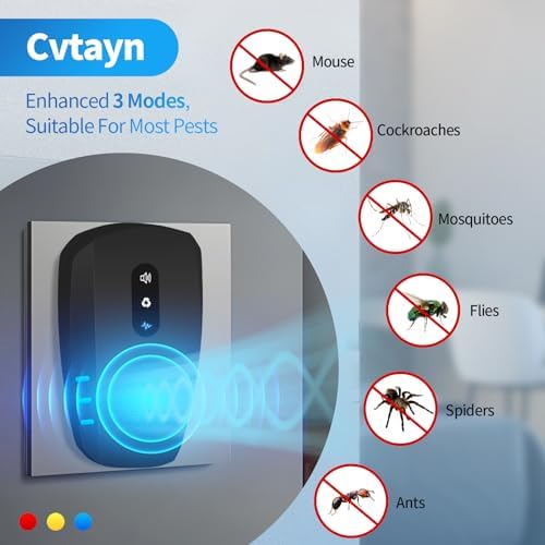 2026 Cvtayn Upgraded Ultrasonic Pest Repellent Indoor Repeller, Mouse Traps, Repellent Roach, Mouse, Bugs, Mosquito, Mice, Spider, Ant, Rodent Repellent Ultrasonic Plug in, 3 Mode Switching,6 Pack