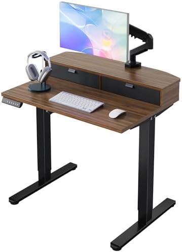 HUANUO 32 x 21 Standing Desk with 2 Drawers, C-Clamp Compatible, Walnut