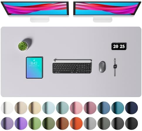 Aothia Faux Leather Desk Mat – Large Mouse Pad, Non-Slip PU Leather Blotter, Waterproof Writing Surface for Office and Home (Smoky Lavender, 47.2" x 23.6")