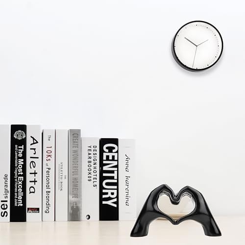 Small Heart Hands Sculpture Decor for Living Room Bedroom Bookshelf Coffe Table and Office Display, Love Finger Statue Modern Aesthetic Home Decor, Unique Gift for Wedding Christmas Birthday (Black)