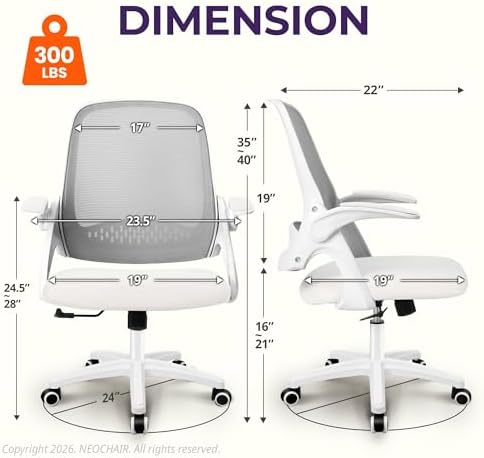 NEO CHAIR Office Desk Chair, Ergonomic Mesh with Flip-Up Armrests, Ivory