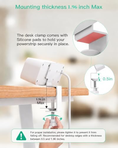 Mifaso PD65W Desk Clamp Power Strip, 1080J Surge Protector, 2 USB C