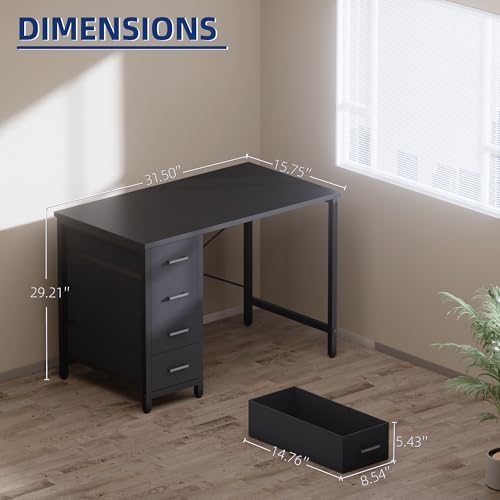 Pamray 32 Inch Computer Desk with 4 Drawers Small Office Desk for Home Bedroom Study Writing Simple Modern Computer Table Grey