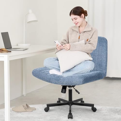 Orange Factory Criss Cross Chair, Wide Fabric Vanity Desk Seat, Blue Wheel