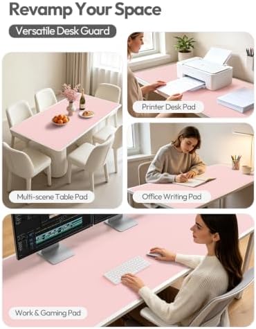 YSAGi Leather Desk Pad Protector, Office Desk Mat, Large Mouse Pad, Non-Slip PU Leather Desk Blotter, Laptop Desk Pad, Waterproof Desk Writing Pad for Office and Home (Light Pink, 55" x 24")