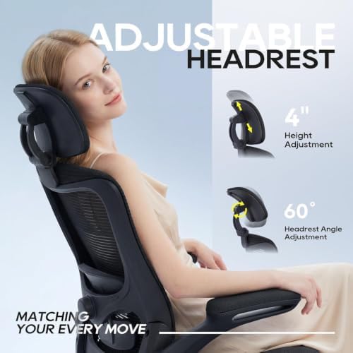 Ergonomic Office Chair for Long Hours, Adjustable Padded Lumbar Support for Lower Back Relief, 330 lb Capacity, Comfortable Computer Desk Chair for Home Office, Work & Study