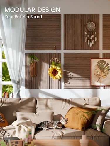 Fluxynara 6-Pack Large Felt Bulletin Board, Walnut Slat