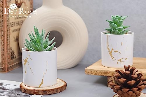Der Rose 2 Pack Mini Fake Succulents Gold Accent Pots for Office Desk Decor