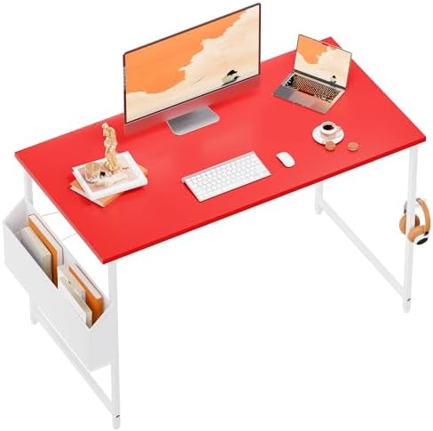Pamray 47 Inch Computer Desk for Small Spaces with Storage Bag, Home Office Work Desk with Headphone Hook, Small Office Desk Study Writing Table