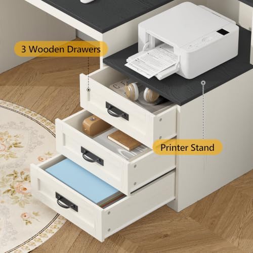 65" Farmhouse Computer Desk with Drawers and Printer Stand for Home Office