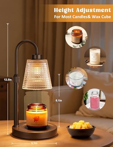 Brown Candle Warmer Lamp with Timer, Dimmable Candle Warmer for Jar Candles, Height Adjustable Wax Melts Warmer, Birthday Gifts for Women Mom, House Warming Gifts New Home Decor