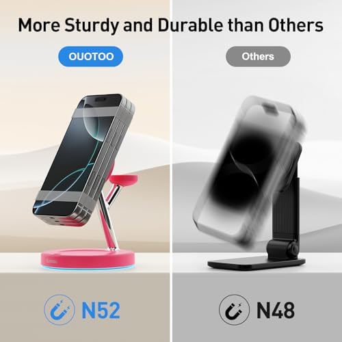 【Adjustable Blue Ambient Light】 Wireless Charger 3 in 1 for iPhone, Magnetic Charging Station for Apple Family,15W Fast MagSafe Charger Stand,for iPhone17-12-iWatch AirPods Series