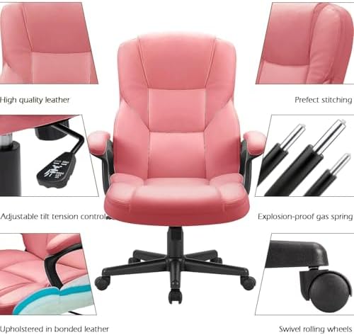 Furmax Office Executive Chair High Back Adjustable Managerial Home Desk Chair, Swivel Computer PU Leather Chair with Lumbar Support (2, Pink)