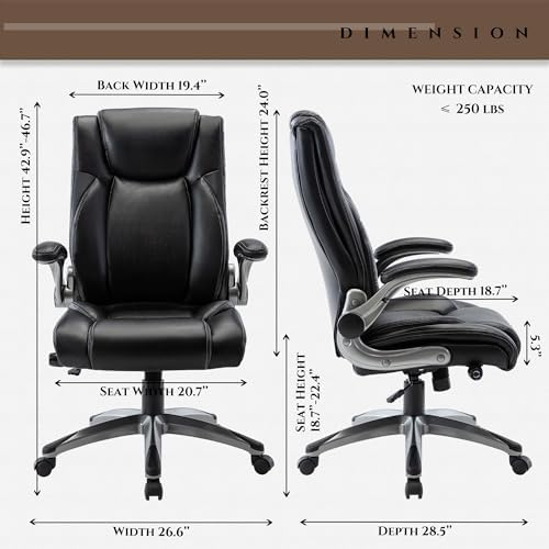 COLAMY Ergonomic PU Leather Executive Office Chairs with Flip-Up Arms,Black