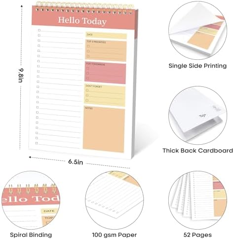 Taja To Do List Notepad, Undated Daily Planner for Work and Goal Setting