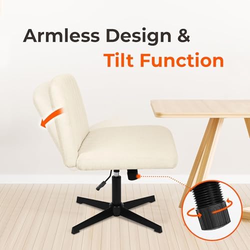 NEO CHAIR Criss Cross Chair with No Wheels, Cozy Wide Armless Seat, Beige