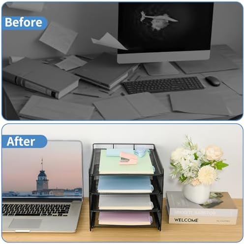OPNICE Desk Organizer, 4-Tier Paper Organizer Letter Tray, Black