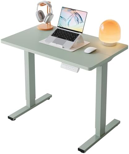 HUANUO 32x19 Inch Small Electric Standing Desk, Adjustable, Sage Green