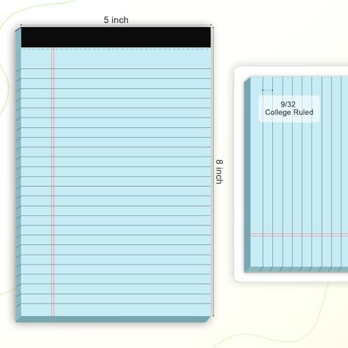 AILZFEI 6pcs Small Note Pad 5x8 College Ruled Blue Legal Pads Paper Notepads 6 Pack Study Back Writing Pads 5 x 8 Legal Pads Perforated Narrow Ruled Pads of Paper Blue
