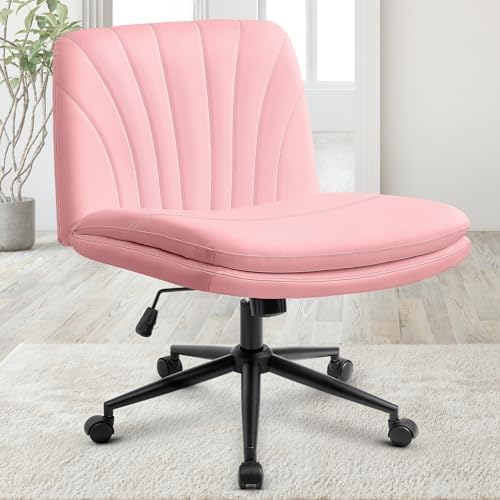 Orange Factory Criss Cross Chair, Wide Leather Vanity Desk Seat, Pink Pu