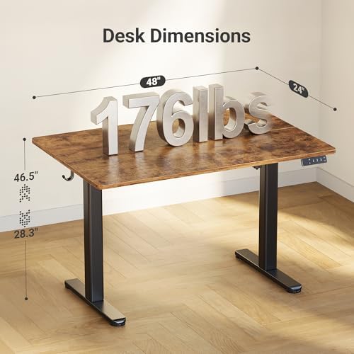 Claiks Electric Height Adjustable Standing Desk, 48x24 Inch, Rustic Brown