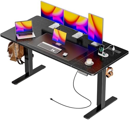 Huuger 55 x 28 Large Electric Standing Desk with 4 AC Outlets, Type-C Port, Height Adjustable Computer Desk, 27.6" Deep Desktop, Stand up Gaming Desk, 3 Preset Heights, for Home Office, Black
