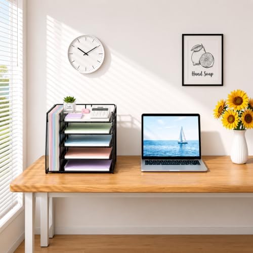 OPNICE Desk Organizer, 5-Tier Paper Organizer Letter Tray, Black