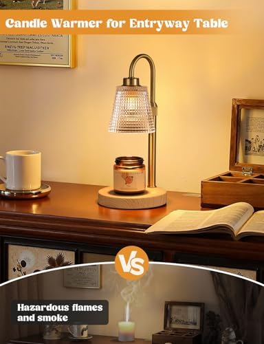 Wood Color& Clear Candle Warmer Lamp with Timer, Dimmable Candle Warmer for Jar Candles, Height Adjustable Wax Melts Warmer, Birthday Gifts for Women Mom, House Warming Gifts New Home Decor