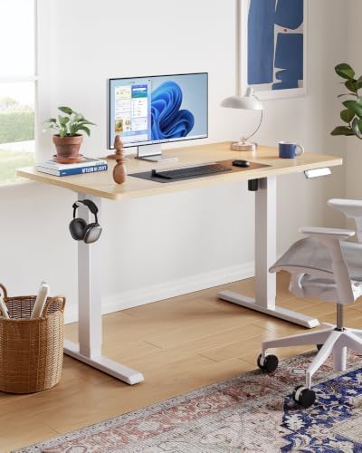 HUANUO 55x27 Inch Electric Standing Desk, Height Adjustable, Light Walnut