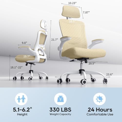 Ergonomic Office Chair for Long Hours, Adjustable Padded Lumbar Support for Lower Back Relief, 330 lb Capacity, Comfortable Computer Desk Chair for Home Office, Work & Study