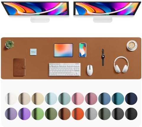 Aothia Faux Leather Desk Mat - Large Mouse Pad, Non-Slip PU Leather Blotter, Waterproof Writing Surface for Office and Home (Brown, 63" x 17")