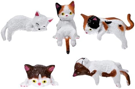 5 Pcs Mini Cat Desk Figurines, Cute Cat Dashboard Decorations Computer Monitor Decor, Resin Cats Shippers Ornaments for Car Interior Rearview Mirror & Desk Accessories, Funny Gifts for Cats Lovers