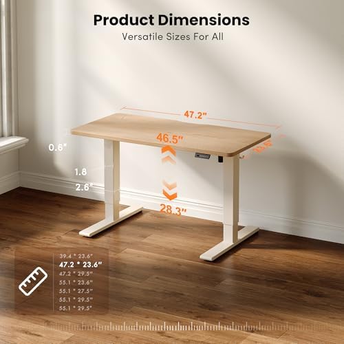 CubiCubi Electric Standing Desk 48 x 24 Inch, Height Adjustable Sit Stand Desk with Memory Presets, Splice Desktop Computer Desk for Home Office, White Frame/Nature Top