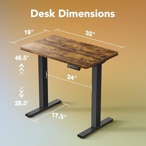 HUANUO 32x19 Inch Small Electric Standing Desk, Adjustable, Rustic Brown