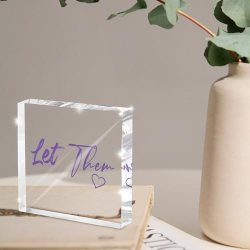 Let Them - Purple 4 Inch Acrylic Desktop Sign, Office and Cubicle Decor for Women, Desk Accessory, Inspirational Quote Gift for Friends, Home Office Decor