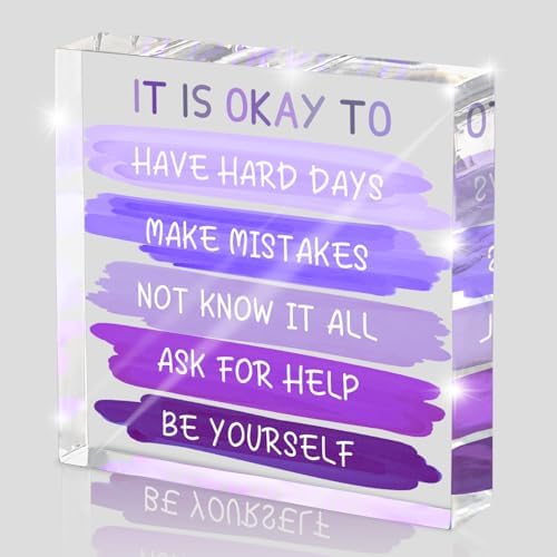 Mental Health “It Is Okay To...” Desk Sign - 4x4 Inch Purple Acrylic Affirmation Decor for Women, Therapy Office Decor, Self-Compassion Gifts, Anxiety Relief & Positive Workspace Accessories