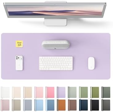 YSAGi PU Leather Desk Pad Protector – Non-Slip Waterproof Desk Mat for Office & Home, Easy Clean Large Mouse Pad & Laptop Writing Blotter 23.6"x13.8" Light Purple