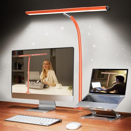 Airlonv LED Desk Lamp with Clamp, 17" Stepless Dimming Light, Orange