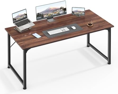 Huuger Computer Desk, 48 Inch Office Desk, Gaming Desk with Storage, Writing Desk Work Desk for Home Office, Study, Modern Simple Desk, Large Legroom, Metal Frame, Walnut