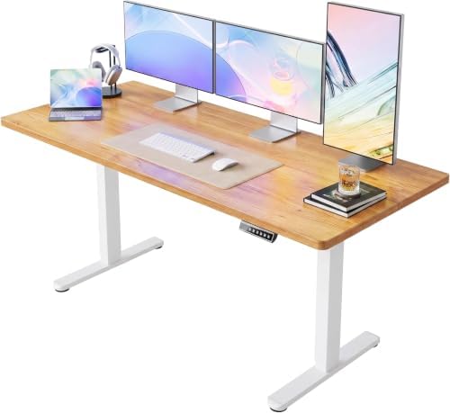 HUANUO 63x28 Inch Electric Standing Desk, Adjustable, Light Vintage Brown