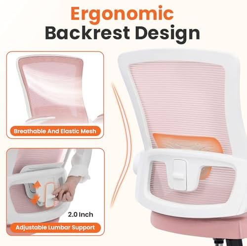 NEO CHAIR Office Desk Chair High Back Mesh Chair Adjustable Lumbar, Pink