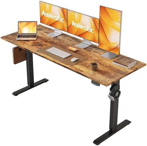 Agilestic 60*24 Inch Height Adjustable Electric Standing Desk, Rustic Brown