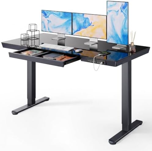 Marsail Glass Standing Desk, 55 x 28 Inch Electric Standing Desk