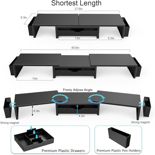 gianotter Dual Monitor Stand Riser With Drawer and 2 Pen Holders