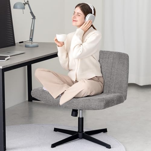 Orange Factory Criss Cross Chair, Wide Fabric Vanity Seat, Grey No Wheel