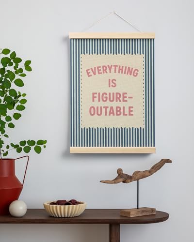 FGFK Everything Is Figureoutable Inspirational Wall Art Poster Hanger Frame, Retro Pink and Blue Positive Affirmations Canvas Prints Framed Wall Decor for Home Classroom Office, 12x16 Inch
