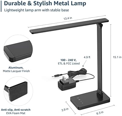 Lepro LED Desk Lamp for Home Office, 9.5W 750LM Touch Desk Light, Black