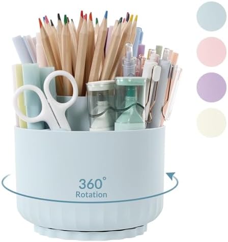 SKYDUE 360 Degree Rotating Desk Organizer, Dual-Purpose Pencil Pen Holder for Desk, Rotating Pencil Cup with 5 Slots, Office Supplies, Desk Decor for Office, School, Home