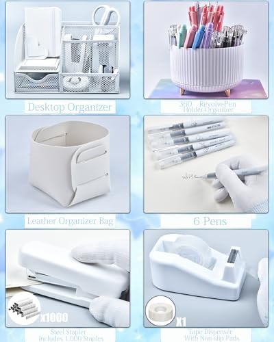 LXEVIHK White Desk Accessories 21-Piece Office Supplies Gift Set